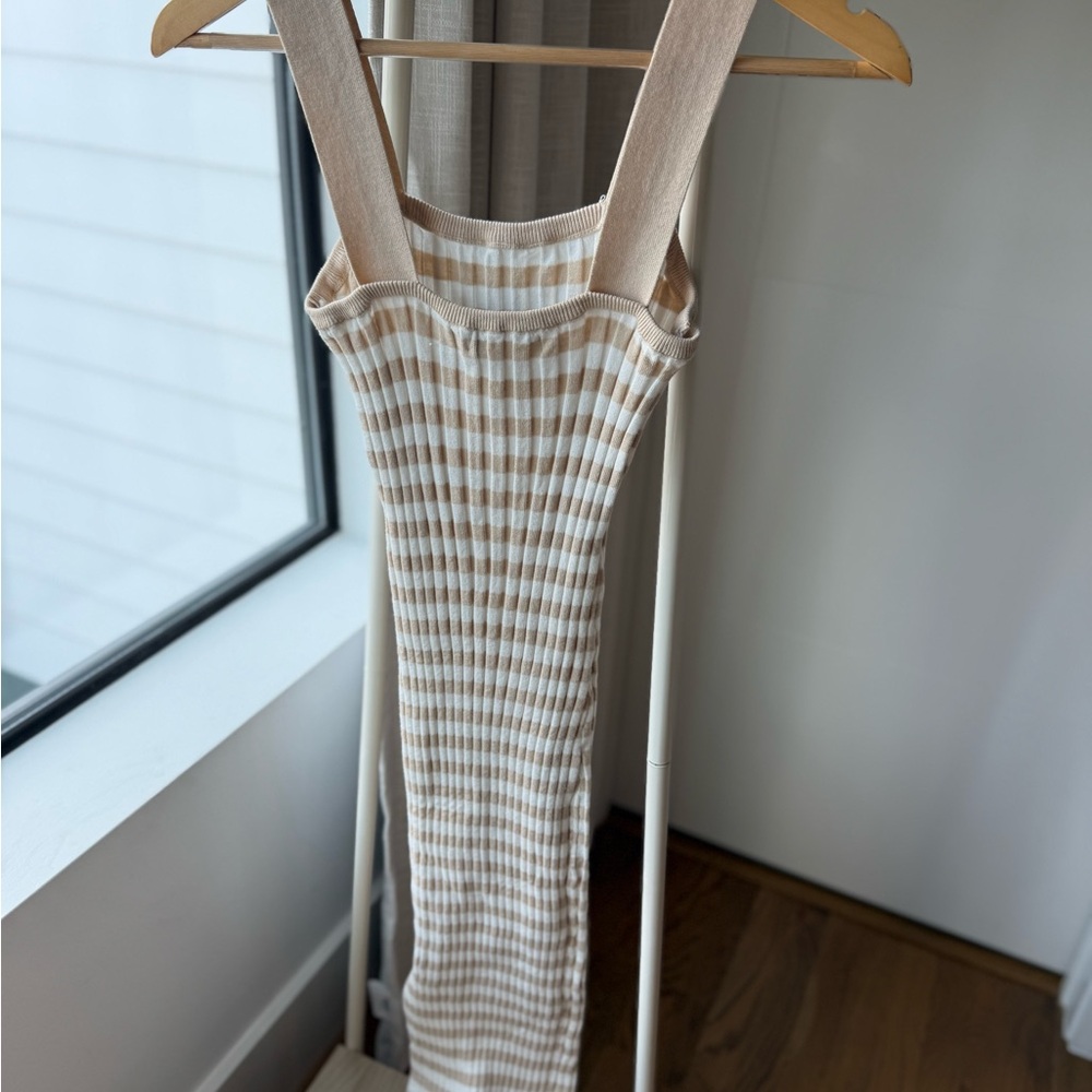Striped Beige Sleeveless Dress